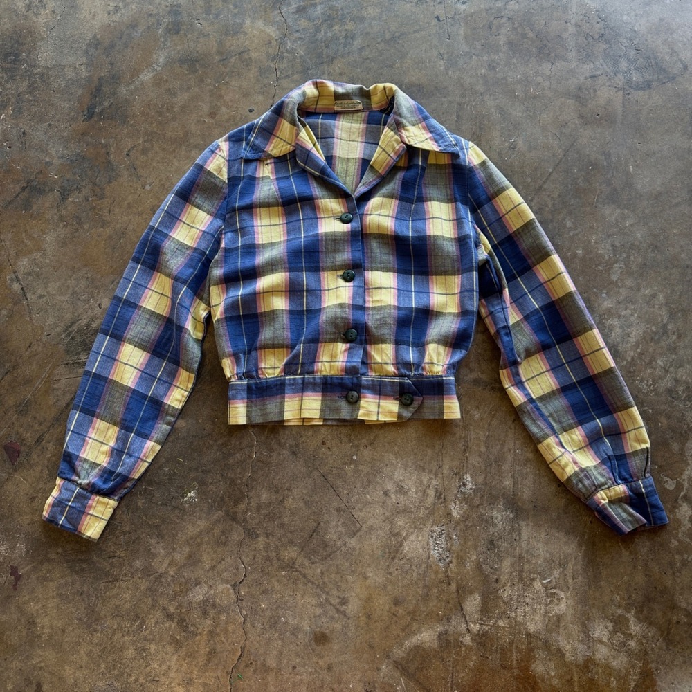 Rare Vintage 1940s Caudles Sportswear Plaid Cropped Cotton Jacket Sanforized